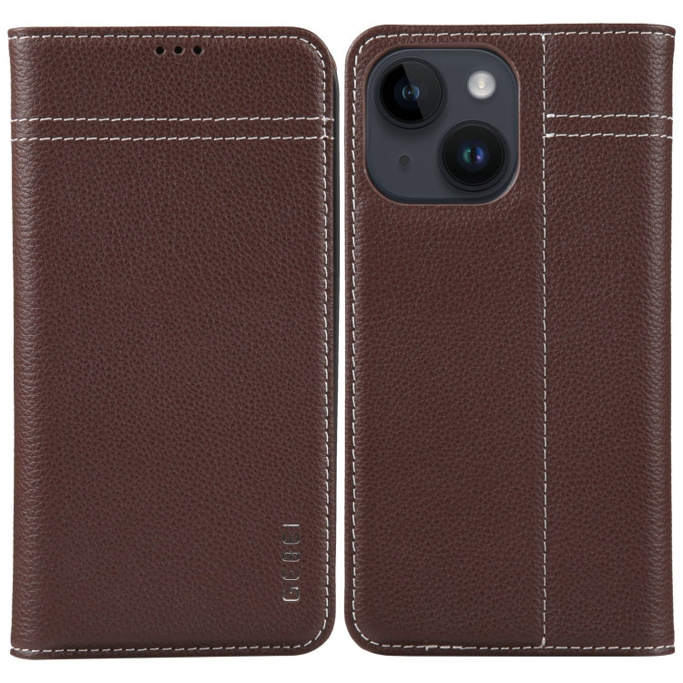 GEBEI Top-grain Horizontal Flip Leather Phone Case, For iPhone 15 Pro, For iPhone 15 Plus, For iPhone 15