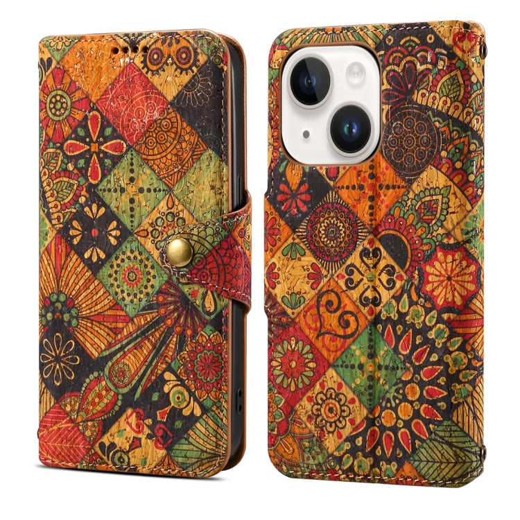 Denior Flower Language Series Cork Fabric Oil Edge Leather Phone Case, For iPhone 15 Plus, For iPhone 15, For iPhone 14 Plus, For iPhone 14, For iPhone 14 Pro, For iPhone 14 Pro Max