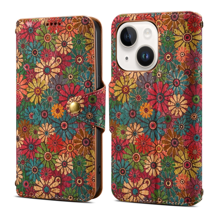 Denior Flower Language Series Cork Fabric Oil Edge Leather Phone Case, For iPhone 15 Plus, For iPhone 15, For iPhone 14 Plus, For iPhone 14, For iPhone 14 Pro, For iPhone 14 Pro Max