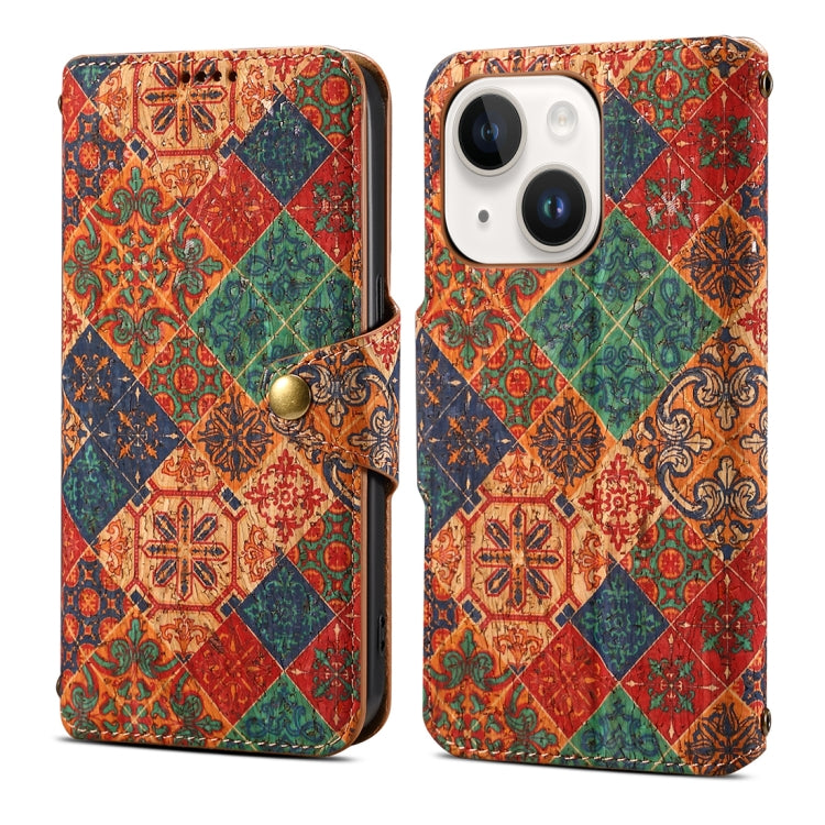 Denior Flower Language Series Cork Fabric Oil Edge Leather Phone Case, For iPhone 15 Plus, For iPhone 15, For iPhone 14 Plus, For iPhone 14, For iPhone 14 Pro, For iPhone 14 Pro Max