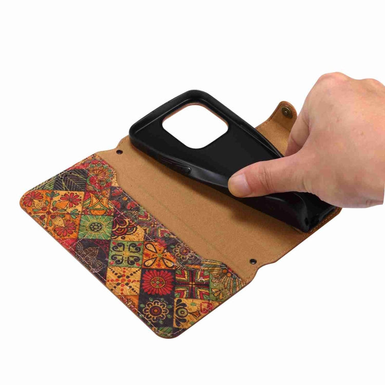 Denior Flower Language Series Cork Fabric Oil Edge Leather Phone Case, For iPhone 15 Plus, For iPhone 15, For iPhone 14 Plus, For iPhone 14, For iPhone 14 Pro, For iPhone 14 Pro Max