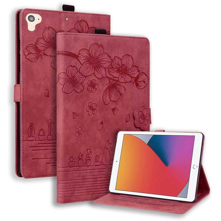Cartoon Sakura Cat Embossed Smart Leather Tablet Case, For iPad Pro 9.7 / 9.7 2018 / 2017