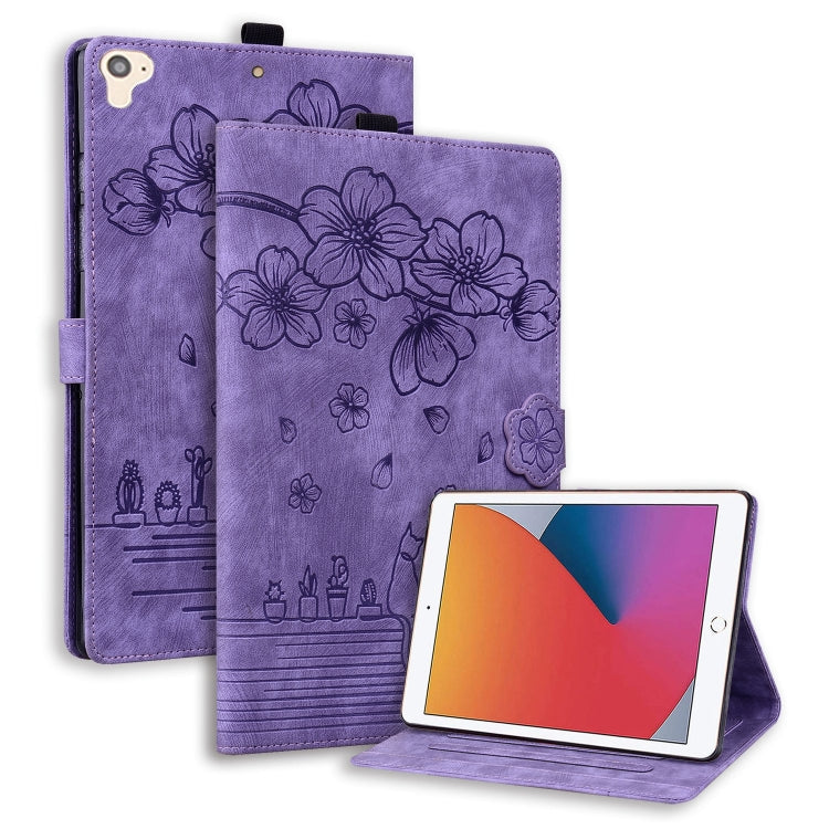 Cartoon Sakura Cat Embossed Smart Leather Tablet Case, For iPad Pro 9.7 / 9.7 2018 / 2017