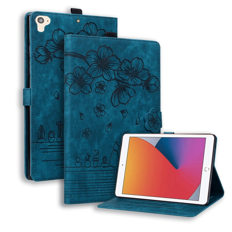 Cartoon Sakura Cat Embossed Smart Leather Tablet Case, For iPad Pro 9.7 / 9.7 2018 / 2017