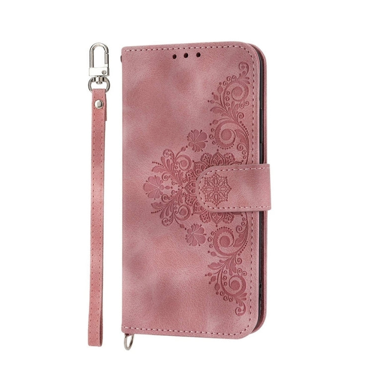 Skin-feel Flowers Embossed Wallet Leather Phone Case