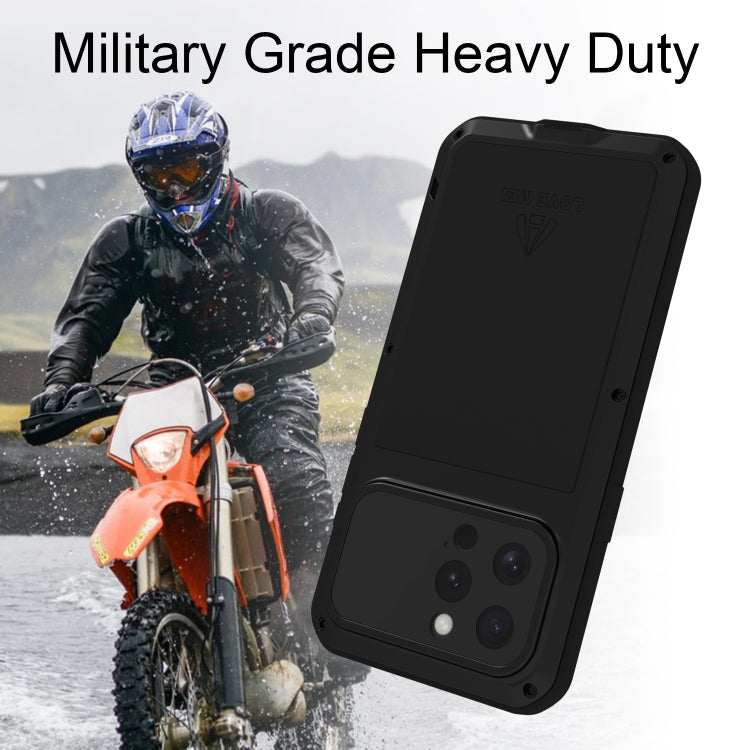 LOVE MEI Metal Shockproof Life Waterproof Dustproof Phone Case, For iPhone 16 Pro Max, For iPhone 16 Pro, For iPhone 16, For iPhone 15 Pro Max