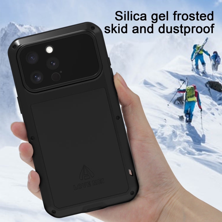 LOVE MEI Metal Shockproof Life Waterproof Dustproof Phone Case, For iPhone 16 Pro Max, For iPhone 16 Pro, For iPhone 16, For iPhone 15 Pro Max