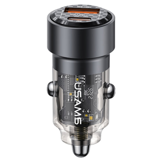 USAMS US-CC208 C39 60W USB + Type-C Dual Port Fast Charging Aluminum Alloy Transparent Car Charger