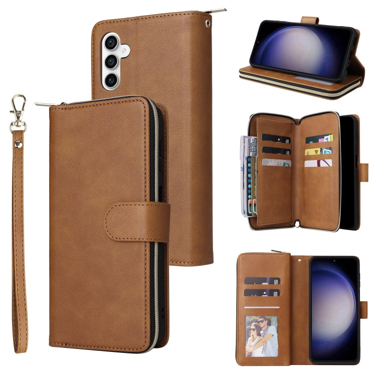 9-Card Slots Zipper Wallet Bag Leather Phone Case, For Samsung Galaxy A25, For Samsung Galaxy S23 FE 5G