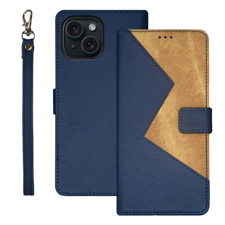 idewei Two-color Splicing Leather Phone Case, For iPhone 15 Plus, For iPhone 15