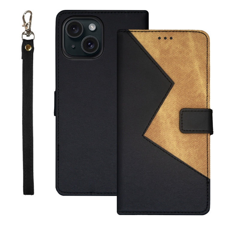 idewei Two-color Splicing Leather Phone Case, For iPhone 15 Plus, For iPhone 15
