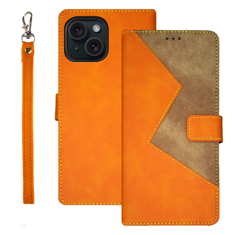 idewei Two-color Splicing Leather Phone Case, For iPhone 15 Plus, For iPhone 15