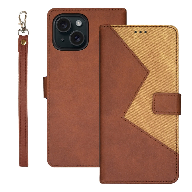 idewei Two-color Splicing Leather Phone Case, For iPhone 15 Plus, For iPhone 15