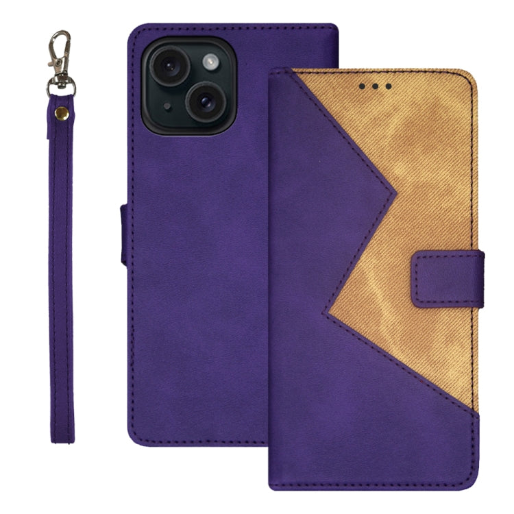 idewei Two-color Splicing Leather Phone Case, For iPhone 15 Plus, For iPhone 15