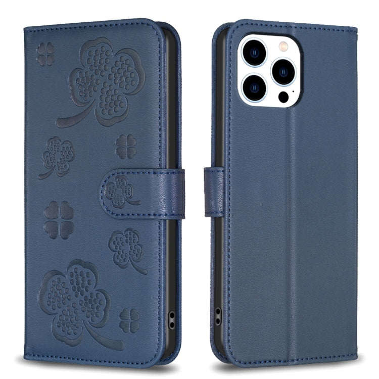 Four-leaf Embossed Leather Phone Case, For iPhone 14 Plus, For iPhone 14, For iPhone 14 Pro, For iPhone 14 Pro Max