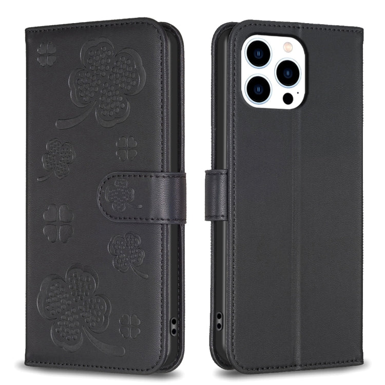 Four-leaf Embossed Leather Phone Case, For iPhone 14 Plus, For iPhone 14, For iPhone 14 Pro, For iPhone 14 Pro Max