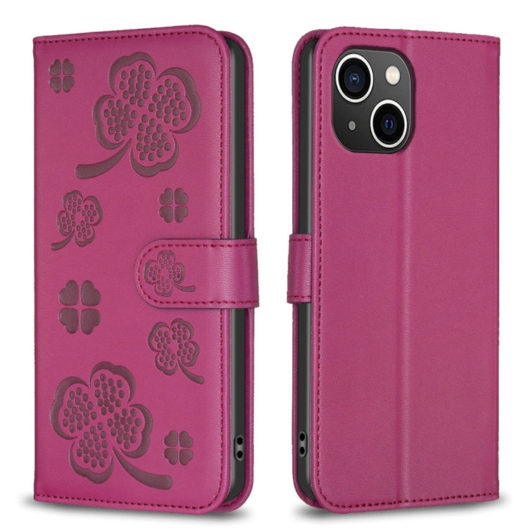 Four-leaf Embossed Leather Phone Case, For iPhone 14 Plus, For iPhone 14, For iPhone 14 Pro, For iPhone 14 Pro Max
