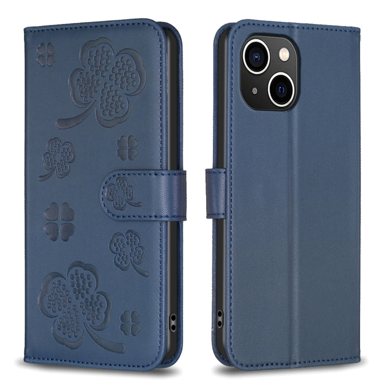 Four-leaf Embossed Leather Phone Case, For iPhone 14 Plus, For iPhone 14, For iPhone 14 Pro, For iPhone 14 Pro Max