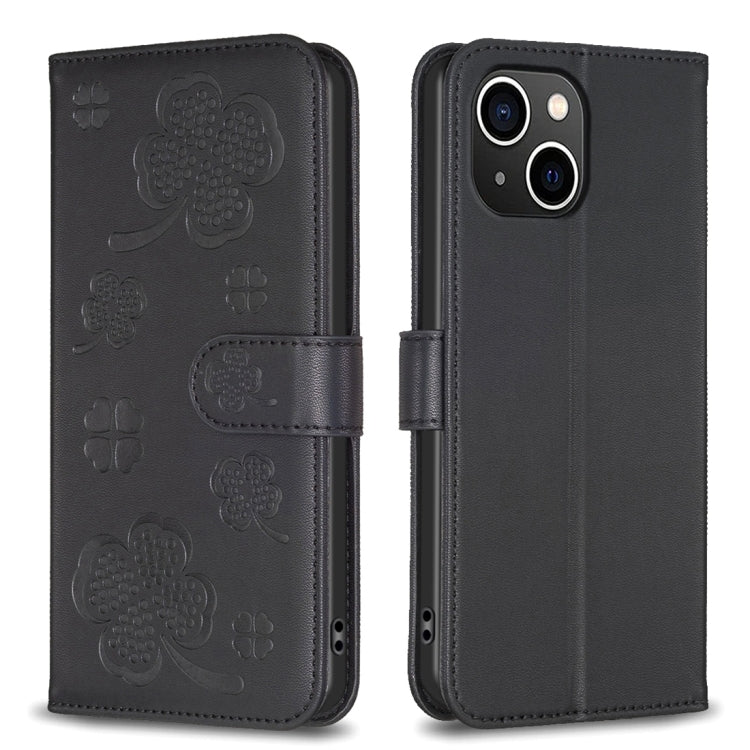 Four-leaf Embossed Leather Phone Case, For iPhone 14 Plus, For iPhone 14, For iPhone 14 Pro, For iPhone 14 Pro Max
