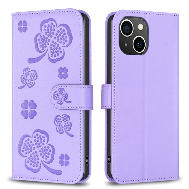 Four-leaf Embossed Leather Phone Case, For iPhone 14 Plus, For iPhone 14, For iPhone 14 Pro, For iPhone 14 Pro Max