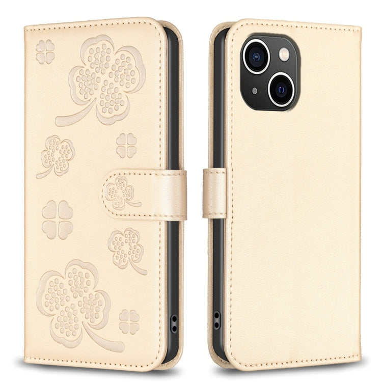 Four-leaf Embossed Leather Phone Case, For iPhone 14 Plus, For iPhone 14, For iPhone 14 Pro, For iPhone 14 Pro Max
