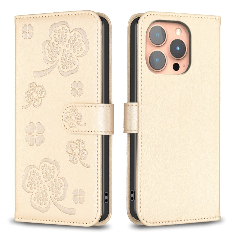 Four-leaf Embossed Leather Phone Case, For iPhone 16 Pro Max, For iPhone 16 Pro, For iPhone 16 Plus, For iPhone 16