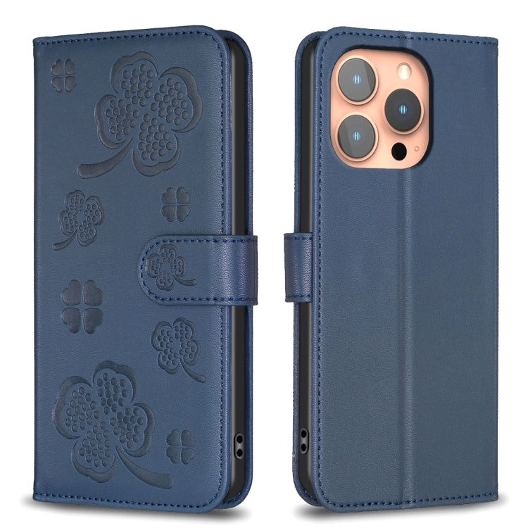 Four-leaf Embossed Leather Phone Case, For iPhone 16 Pro Max, For iPhone 16 Pro, For iPhone 16 Plus, For iPhone 16