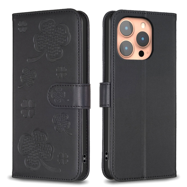 Four-leaf Embossed Leather Phone Case, For iPhone 16 Pro Max, For iPhone 16 Pro, For iPhone 16 Plus, For iPhone 16