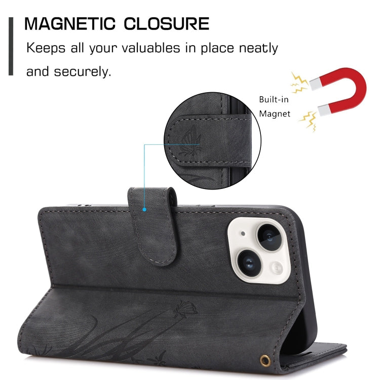 Orchid Butterfly Embossed Leather Phone Case, For iPhone 15, For iPhone 14 Plus, For iPhone 14, For iPhone 14 Pro