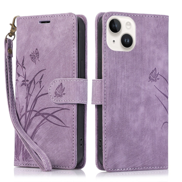 Orchid Butterfly Embossed Leather Phone Case, For iPhone 13 Pro, For iPhone 13, For iPhone 12 / 12 Pro, For iPhone 12 Pro Max, For iPhone 11 Pro Max