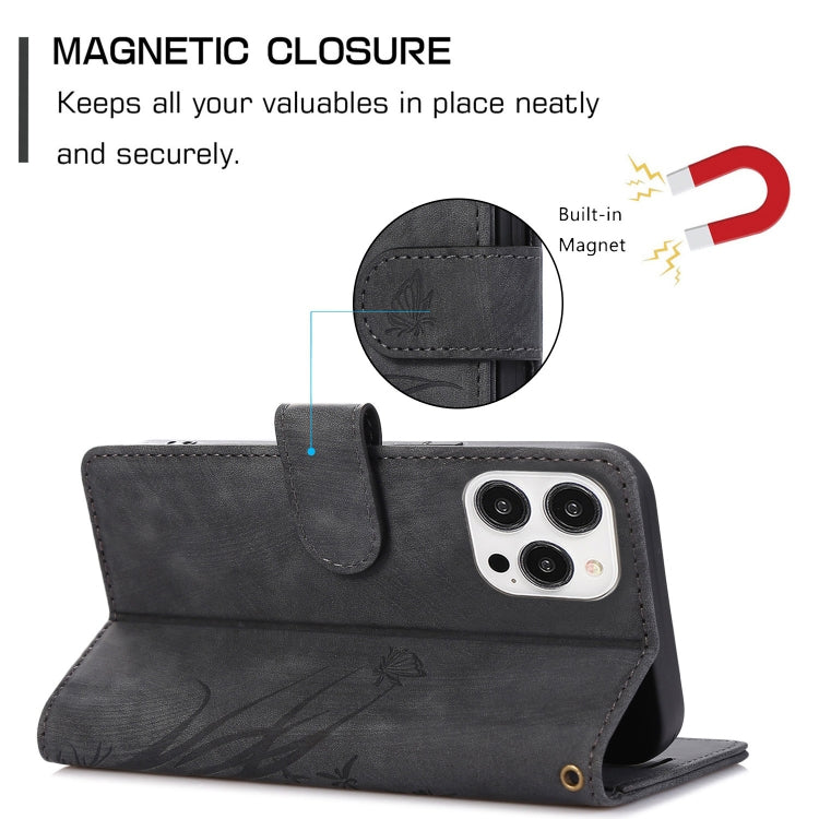 Orchid Butterfly Embossed Leather Phone Case, For iPhone 13 Pro, For iPhone 13, For iPhone 12 / 12 Pro, For iPhone 12 Pro Max, For iPhone 11 Pro Max