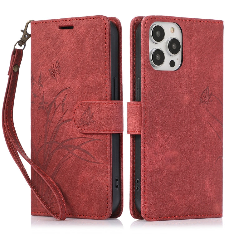 Orchid Butterfly Embossed Leather Phone Case, For iPhone 13 Pro, For iPhone 13, For iPhone 12 / 12 Pro, For iPhone 12 Pro Max, For iPhone 11 Pro Max