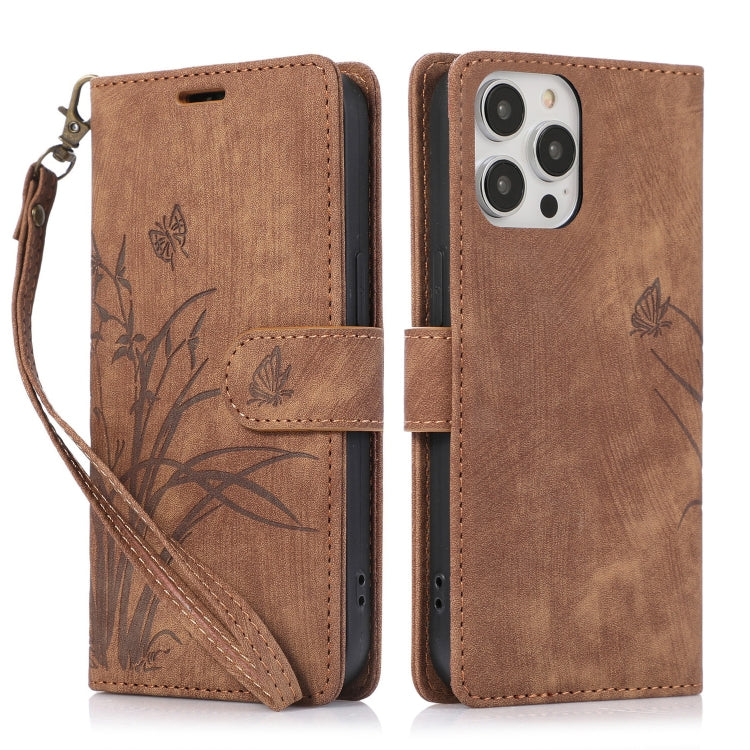 Orchid Butterfly Embossed Leather Phone Case, For iPhone 13 Pro, For iPhone 13, For iPhone 12 / 12 Pro, For iPhone 12 Pro Max, For iPhone 11 Pro Max