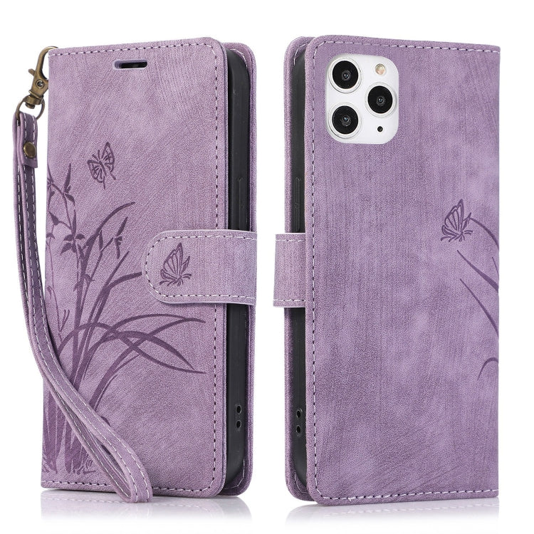 Orchid Butterfly Embossed Leather Phone Case, For iPhone 13 Pro, For iPhone 13, For iPhone 12 / 12 Pro, For iPhone 12 Pro Max, For iPhone 11 Pro Max
