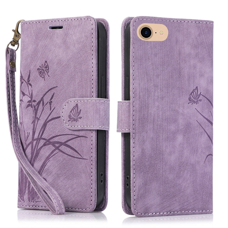 Orchid Butterfly Embossed Leather Phone Case, For iPhone 14 Pro Max, For iPhone 7 / 8 / SE 2022, For iPhone 13 Pro Max, For iPhone 13 Pro