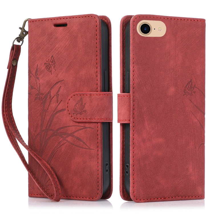 Orchid Butterfly Embossed Leather Phone Case, For iPhone 14 Pro Max, For iPhone 7 / 8 / SE 2022, For iPhone 13 Pro Max, For iPhone 13 Pro
