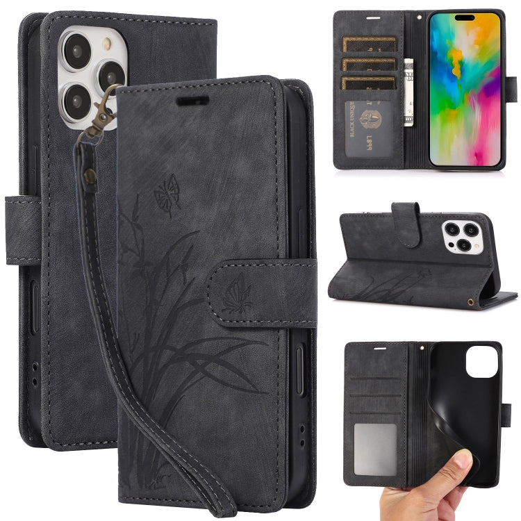 Orchid Butterfly Embossed Leather Phone Case, For iPhone 16e, For iPhone 16 Pro Max, For iPhone 16 Pro, For iPhone 16 Plus