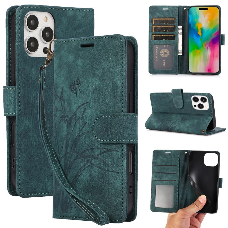 Orchid Butterfly Embossed Leather Phone Case, For iPhone 16e, For iPhone 16 Pro Max, For iPhone 16 Pro, For iPhone 16 Plus