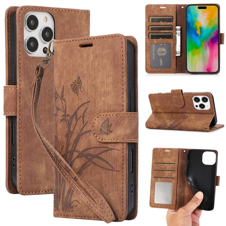 Orchid Butterfly Embossed Leather Phone Case, For iPhone 16e, For iPhone 16 Pro Max, For iPhone 16 Pro, For iPhone 16 Plus