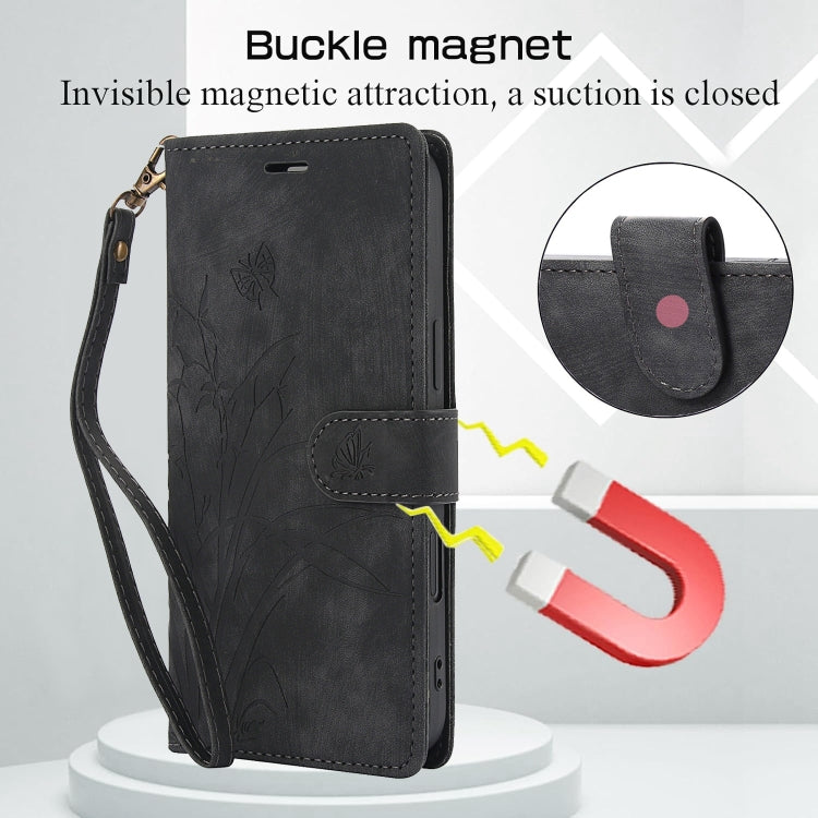 Orchid Butterfly Embossed Leather Phone Case, For iPhone 16, For iPhone 15 Pro Max, For iPhone 15 Pro, For iPhone 15 Plus