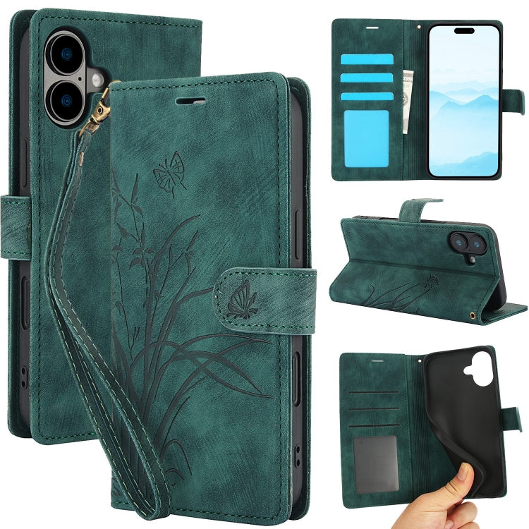 Orchid Butterfly Embossed Leather Phone Case, For iPhone 16, For iPhone 15 Pro Max, For iPhone 15 Pro, For iPhone 15 Plus