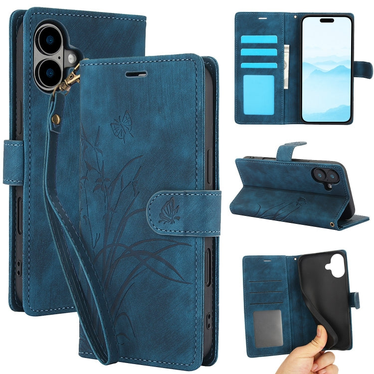 Orchid Butterfly Embossed Leather Phone Case, For iPhone 16, For iPhone 15 Pro Max, For iPhone 15 Pro, For iPhone 15 Plus