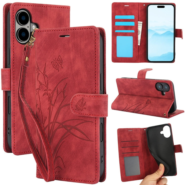 Orchid Butterfly Embossed Leather Phone Case, For iPhone 16, For iPhone 15 Pro Max, For iPhone 15 Pro, For iPhone 15 Plus