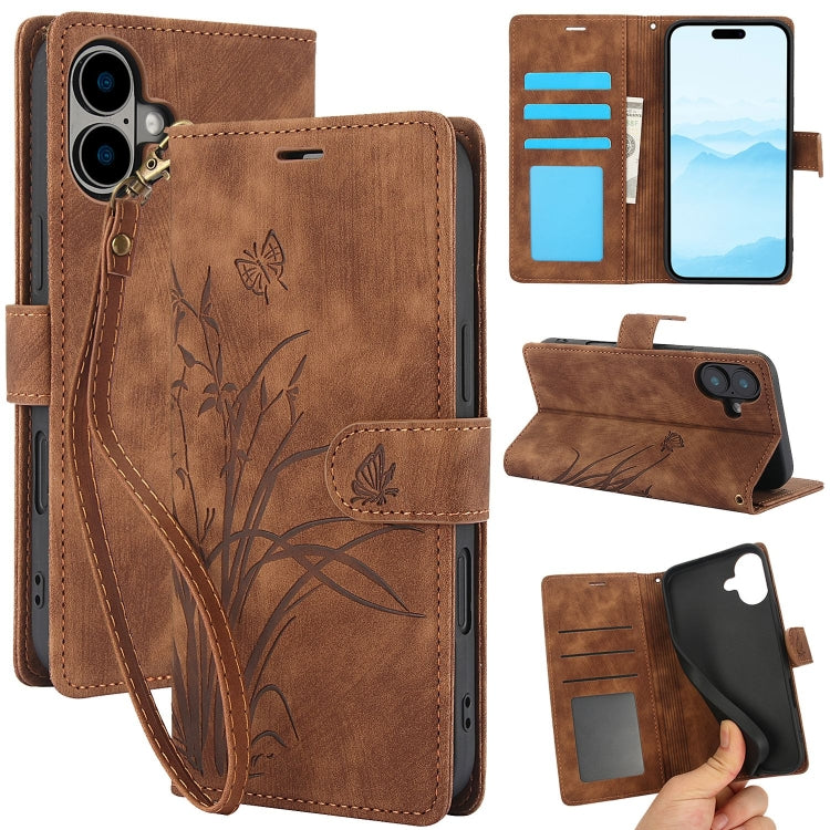 Orchid Butterfly Embossed Leather Phone Case, For iPhone 16, For iPhone 15 Pro Max, For iPhone 15 Pro, For iPhone 15 Plus