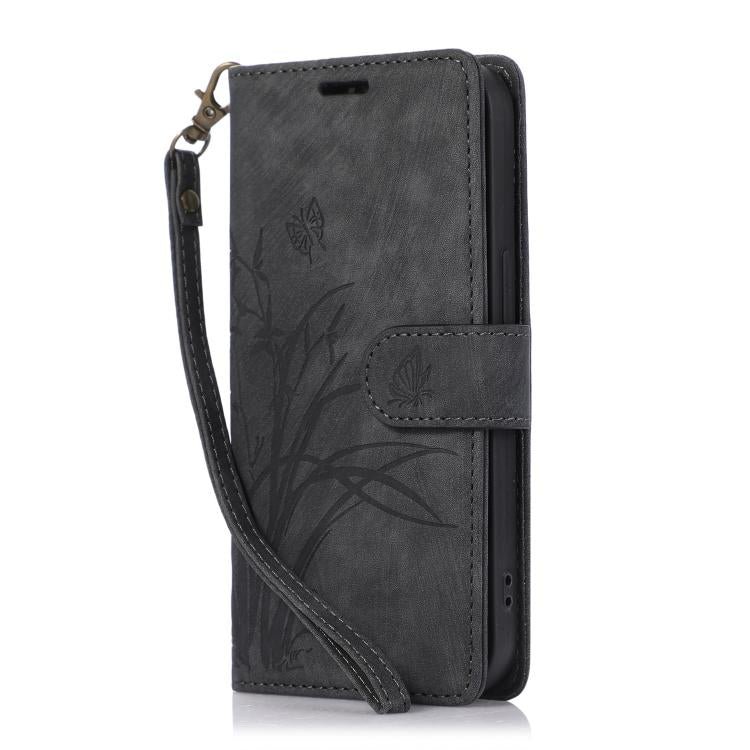 Orchid Butterfly Embossed Leather Phone Case, For iPhone 16e, For iPhone 16 Pro Max, For iPhone 16 Pro, For iPhone 16 Plus