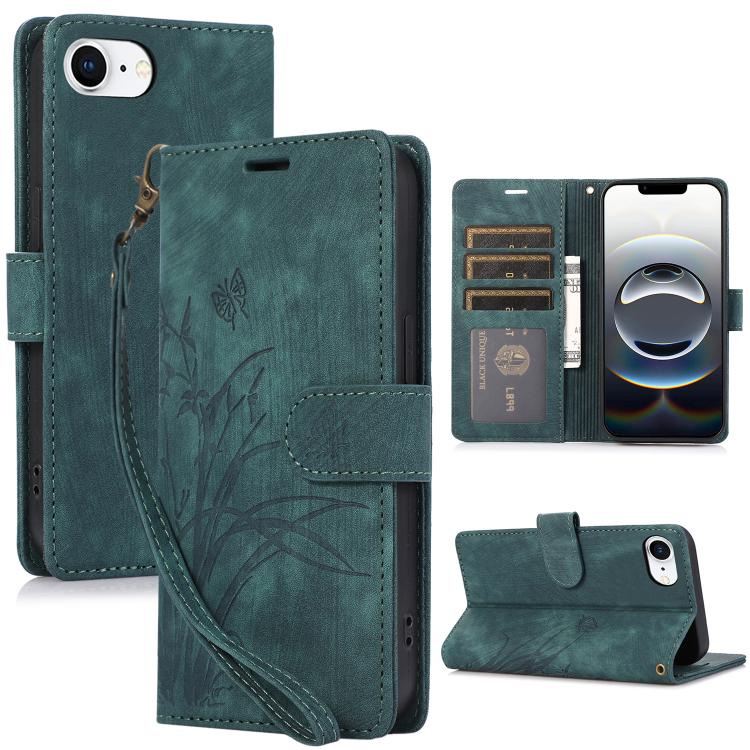 Orchid Butterfly Embossed Leather Phone Case, For iPhone 16e, For iPhone 16 Pro Max, For iPhone 16 Pro, For iPhone 16 Plus