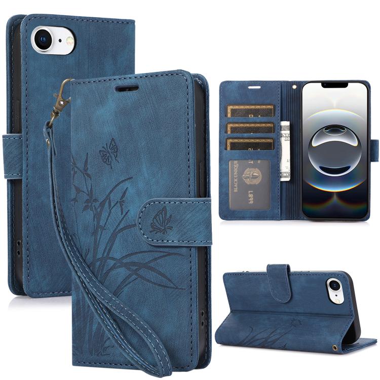 Orchid Butterfly Embossed Leather Phone Case, For iPhone 16e, For iPhone 16 Pro Max, For iPhone 16 Pro, For iPhone 16 Plus