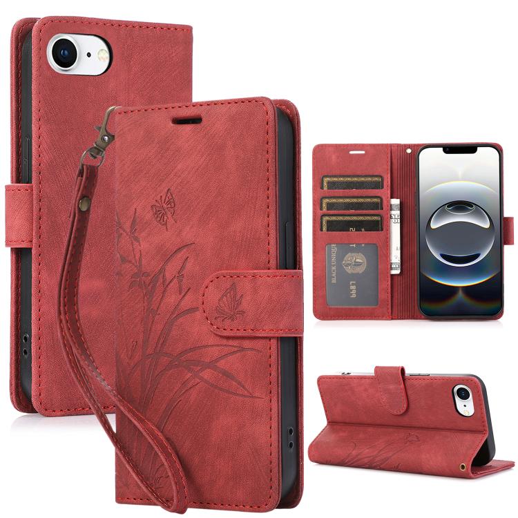 Orchid Butterfly Embossed Leather Phone Case, For iPhone 16e, For iPhone 16 Pro Max, For iPhone 16 Pro, For iPhone 16 Plus