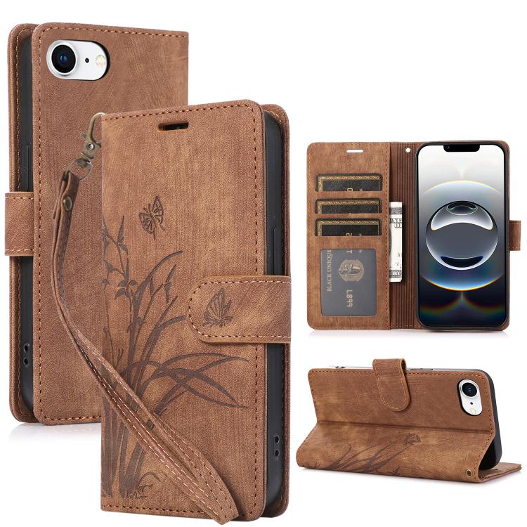 Orchid Butterfly Embossed Leather Phone Case, For iPhone 16e, For iPhone 16 Pro Max, For iPhone 16 Pro, For iPhone 16 Plus