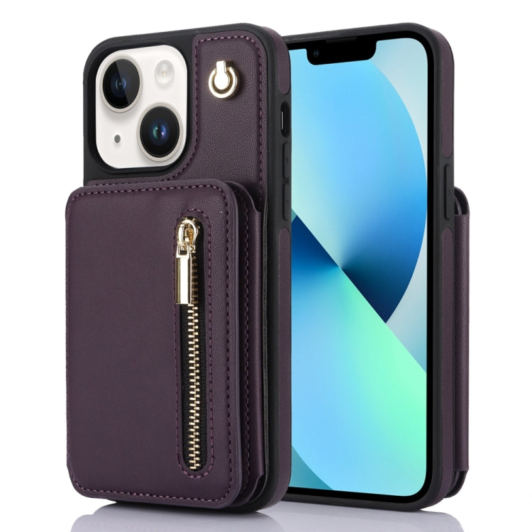 YM006 Skin Feel Zipper Card Bag Phone Case with Dual Lanyard